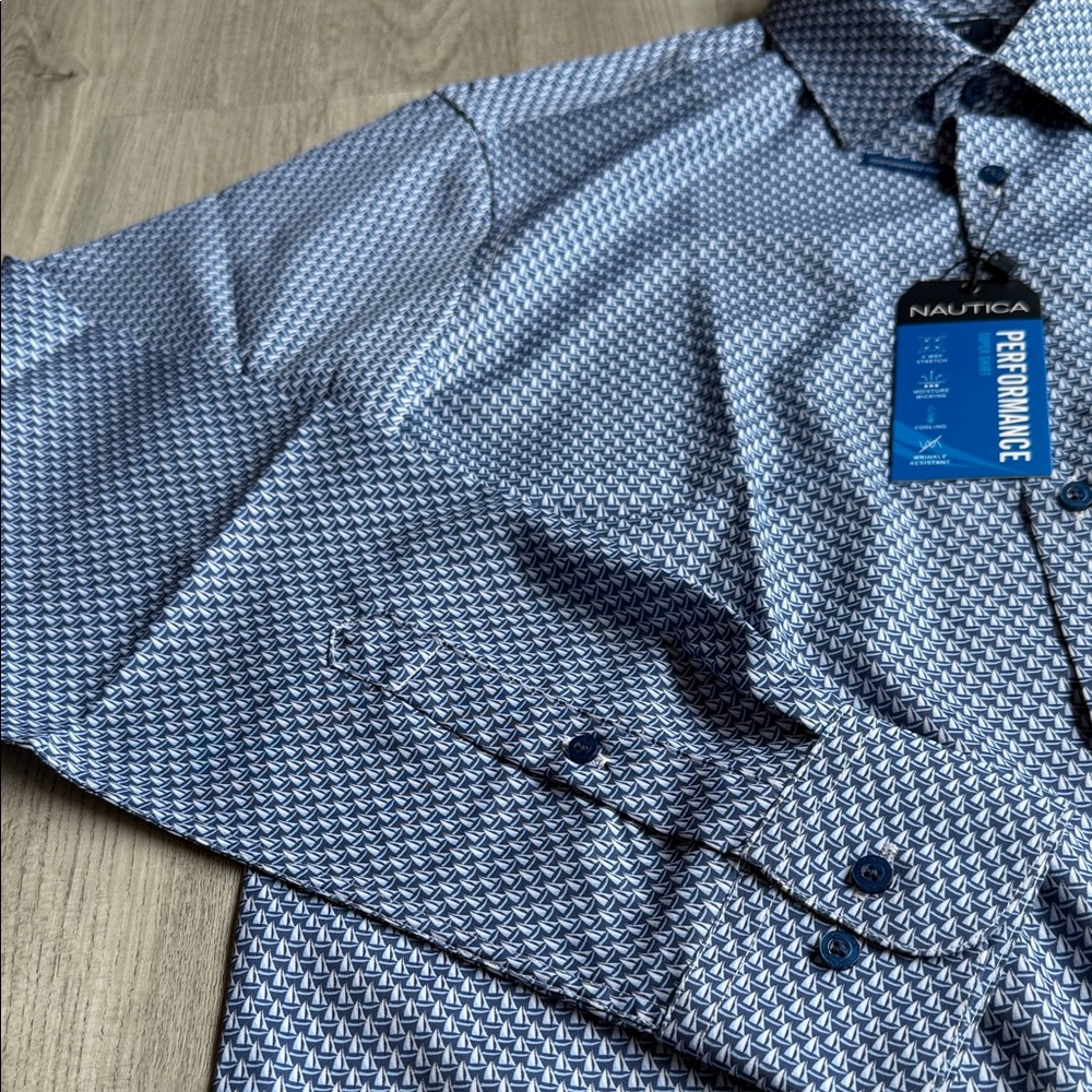 Nautica Men's Geometric Blue Dress Shirt.‎  CAJA #2 A - Picture 5 of 10